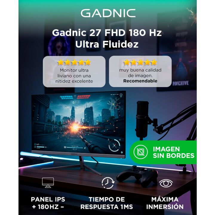 Monitor Gaming Gadnic 27 Plana IPS FHD 165 Hz Sin Bordes 1 Ms - Vista 2