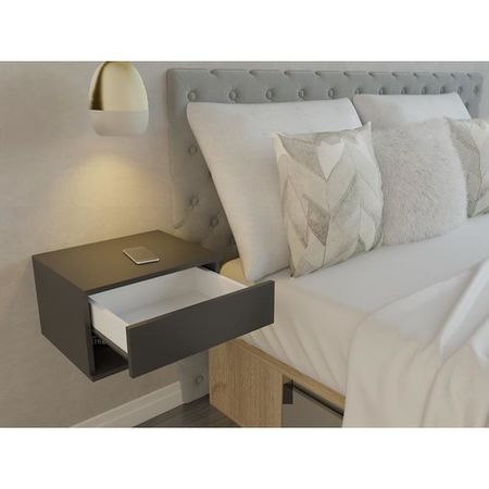 Mesa de Luz Flotante DS Home 1 Cajón Negro 45x25x36 cm