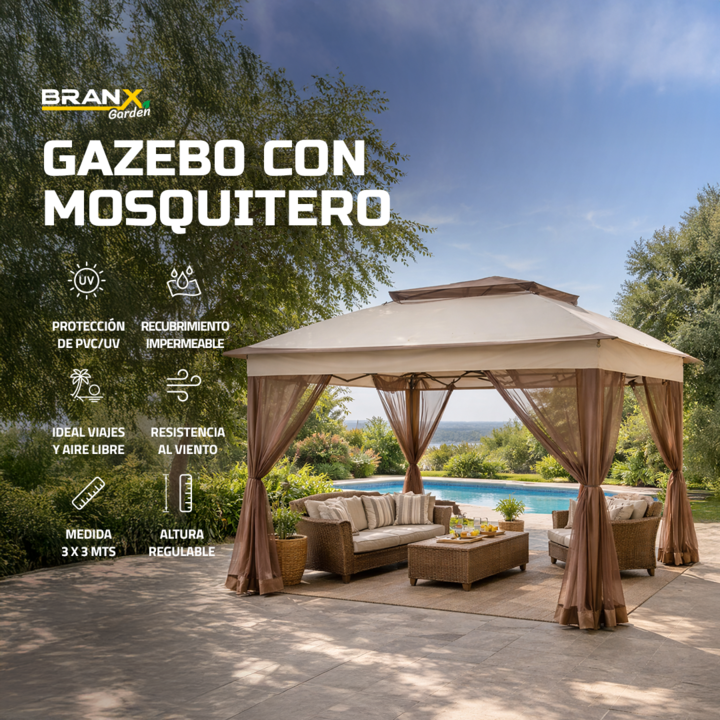 Gazebo Mosquitero Branx Gard Sombrilla Exterior Ventilación Biege Con Mosquitero - Vista 2