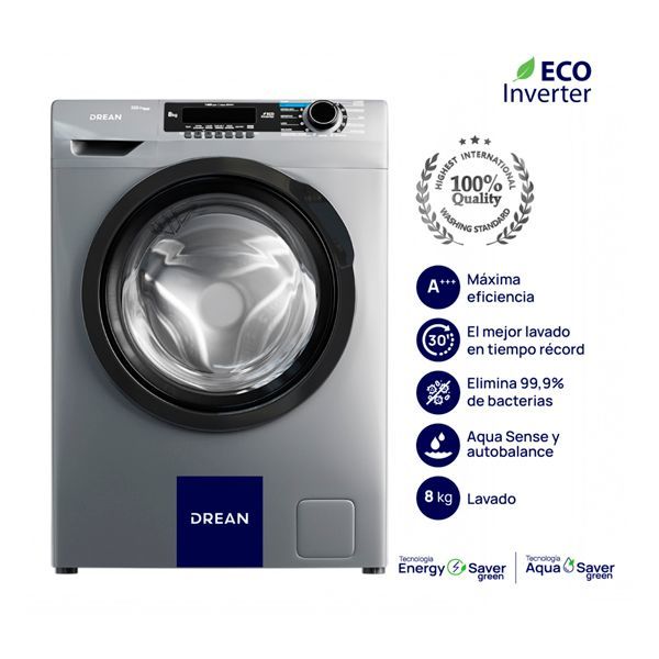 Lavarropas Drean LCFDR0814SG 8Kg 1400Rpm Plata Inverter - Vista 2