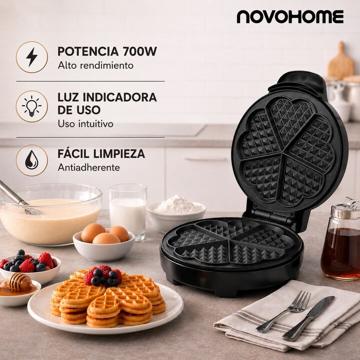 Waflera Eléctrica Antiadherente Novohome 700w - Vista 5