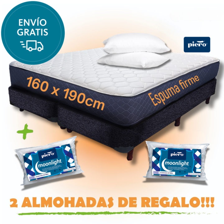 Sommier y Colchon Piero de Espuma Firme Queen. Almohadas de regalo - Vista 1