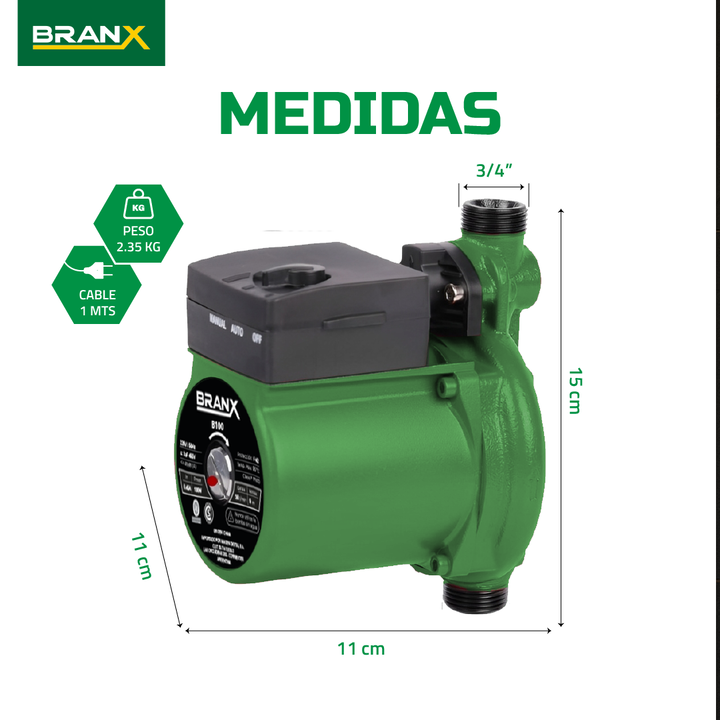 Bomba Presurizadora De Agua Branx 125w Elevadora Presion 9m - Vista 6