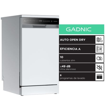 Lavavajillas Slim Gadnic 10 Cubiertos Auto Open Panel Táctil 8 Programas Eficiencia A