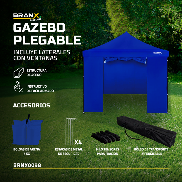 Gazebo 3x3 Metros Paredes Puerta Branx Autoarmable Plegable - Vista 5