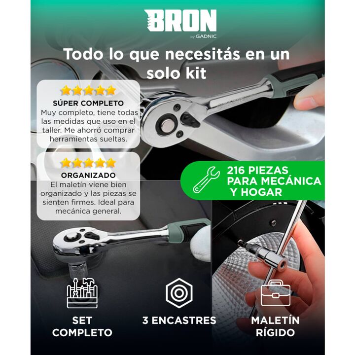 Juego De Herramientas Mecánicas 216 Piezas Bron By Gadnic Con Maletín - Vista 2