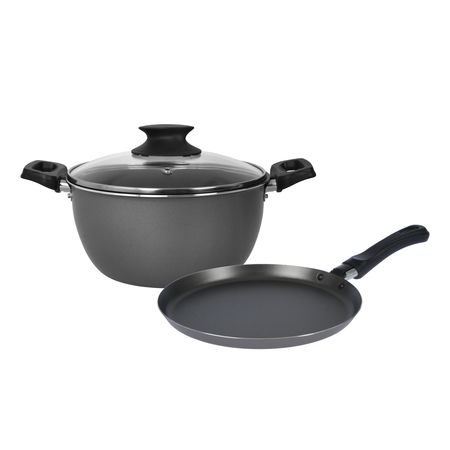 Bateria Cocina Antiadherente Aston Olla Cacerola Panquequera Plata
