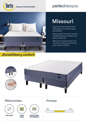 Colchon Serta Missouri 2 Plazas y Media 140x190x23cm Espuma de Alta Densidad