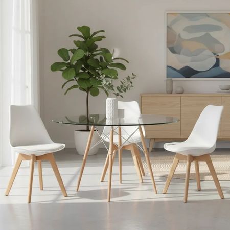Juego De Comedor Mesa De Vidrio 120+4 Sillas Tulip Blanco