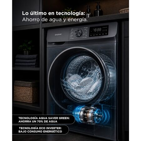 Lavarropas Automático Gadnic 7.5 Kg Tecnología Inverter 1200 RPM Carga Frontal 14 Programas Lavado Rápido 15 Min