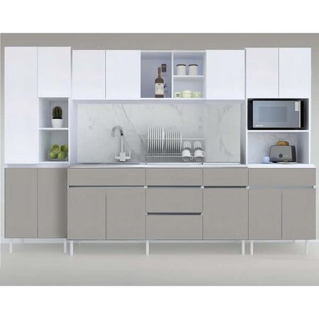 COMBO COCINA BAJO MESADA 160 CM + ALCENA 160 CM + PORTAHORNO + DESPENSERO 192X60 LIVORNO BEIGE AVELLANA