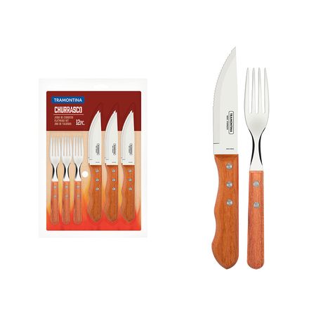 Cubiertos set 12 Tramontina jumbo madera asado