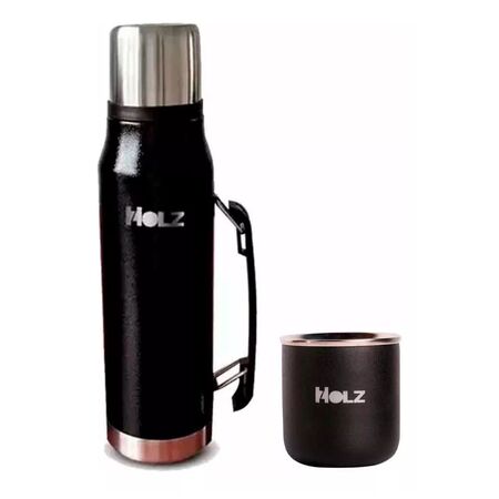 Kit De Mate Y Termo Holz Porteño Color Negro