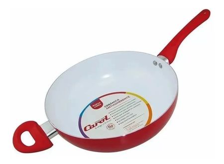 Wok Con Mango Y Tapa De Vidrio. D26 Cm Rojo ( 47126 ROJ)