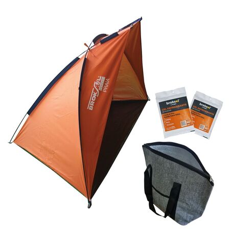 Set carpa p playa bolso termico lunchera gris geles refrigerante