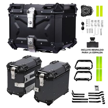 Kit Baules Moto Vetra By Gadnic 45L Trasero 2 Laterales 38L Aluminio Impermeables Universal