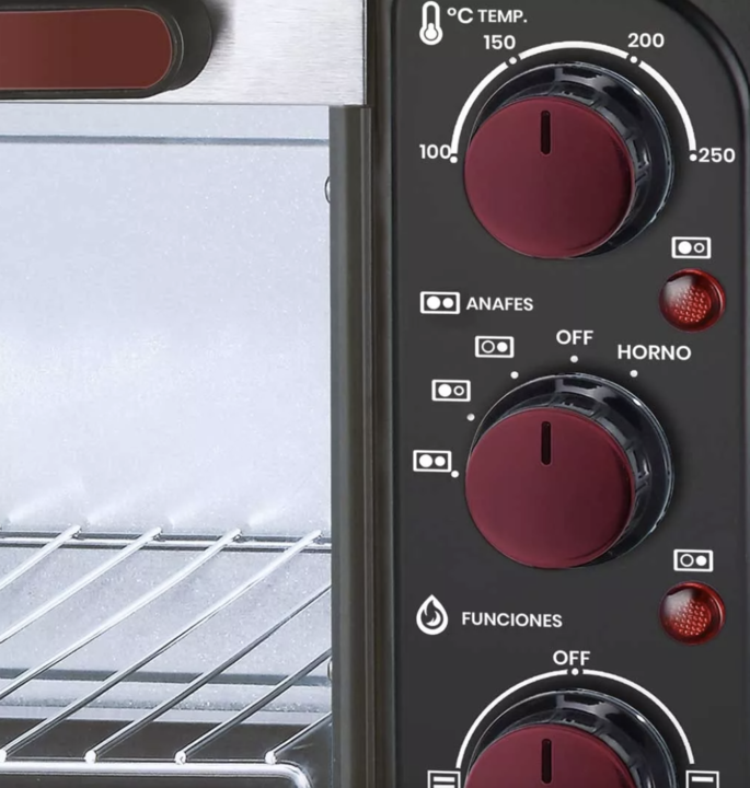 Horno Electrico Con Doble Anafe 60L GLDH602A Diseño sofisticado en rojo y acero Inoxidable 2000 W - Vista 3