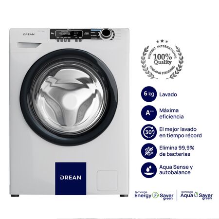 Lavarropa Carga Frontal 6 Kg Blanco 900 Rpm Inverter Drean Lcfdr0609lb0
