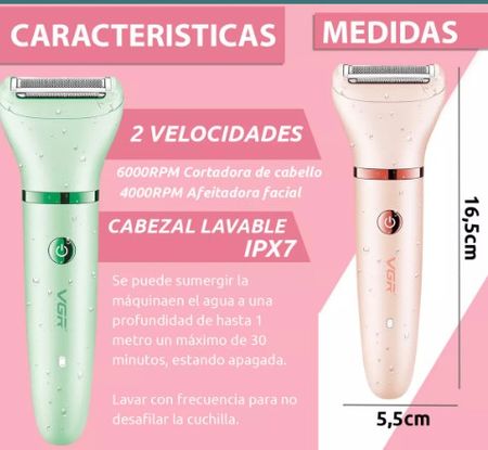 Afeitadora eléctrica trimmer 3 en 1 Usb Rosa