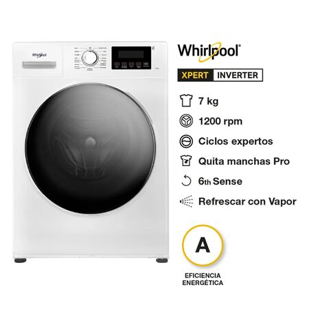 Lavarropa Carga Frontal 7 Kg Blanco 1200 Rpm Inverter Whirlpool  Wnq07ab