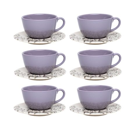 SET X 6 TAZAS DE TE 200CC CON PLATO UNNI LILAC OXFORD
