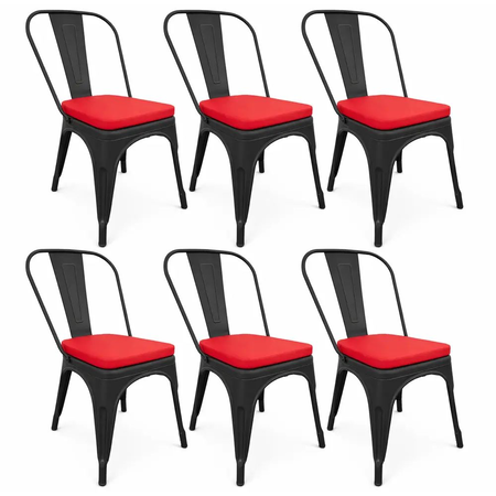 COMBO: 6 Sillas Metálicas Tolix Negro Mate + 6 Almohadones Cuerina Dalton Rojo C/Cierre