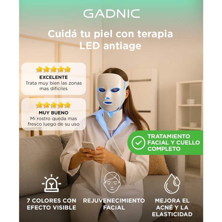 Mascara Facial Led Gadnic LT3.0 Terapia Acné Rejuvenecimiento - Vista 2