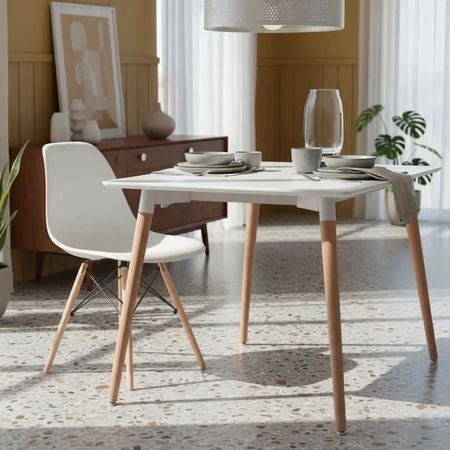 Juego De Mesa Milan Eames  Y 4 Sillas Eames Comedor 120x80 Mesa Blanca Silla Blanca