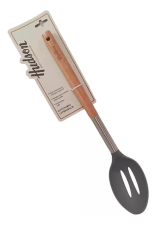 Cuchara Calada Hudson Utensilio Nylon Mango Madera Ut56g Gris