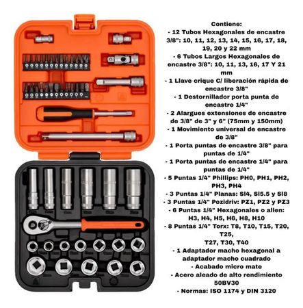 Set Bahco Tubos con Crique 3/8 y 51 Puntas 1/4 Pulgada