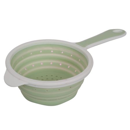 Colador De Silicona Redondo Plegable Con Mango Verde
