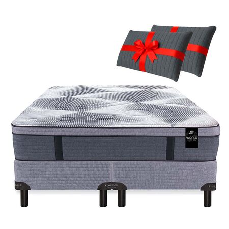 Colchon y Sommier King Koil 120 Luxury Pocket Super Queen 160x200 Resortes y Pillow Viscoelastico + Almohada de Regalo