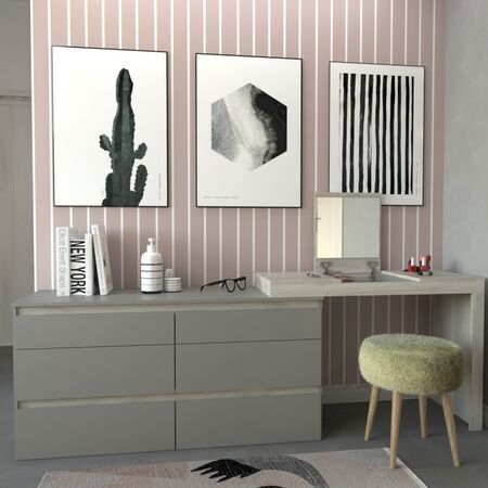 Comoda 6 Cajones Maquillador Nogal L.|gris C. Tables