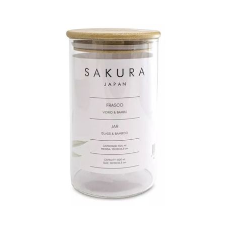 Frasco Tubo Sakura 1000 Ml Vidrio Y Bamboo