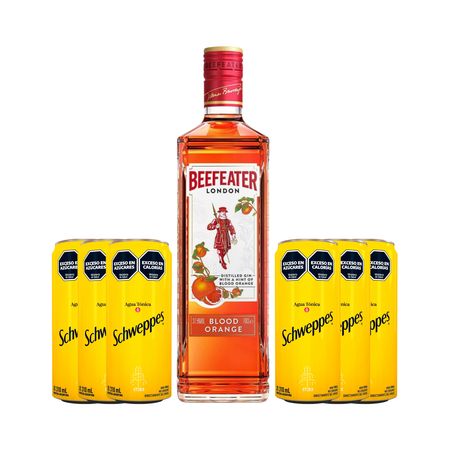 Gin Beefeater Blood Orange y 6 Latas Tonicas Schweppes Con Estuche