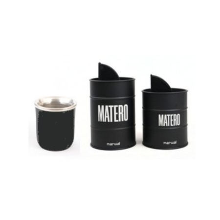 Set matero: mate acero inox + lata yerbera+ lata azucarera