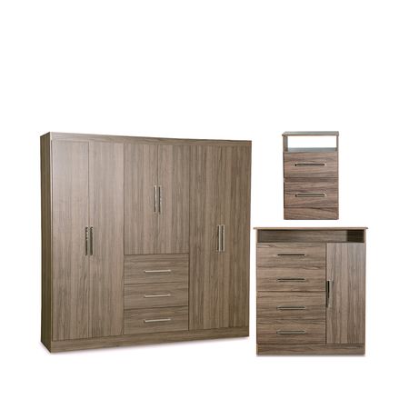 Ropero de 6 puertas + Comoda TV Cajonera + Mesa de Luz Dakota Maximo Fortaleza