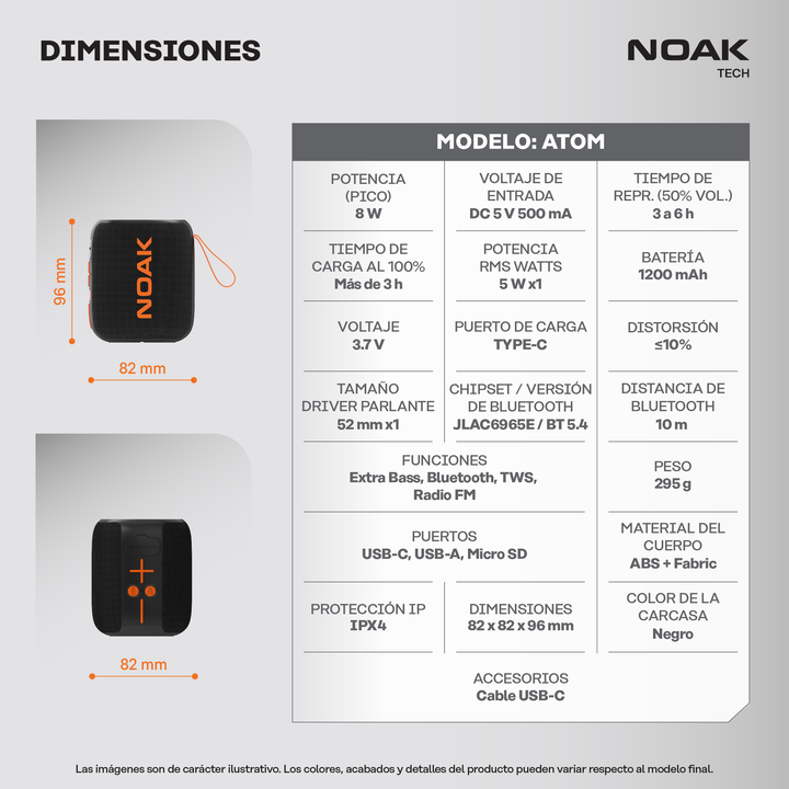 Parlante Portátil Noak Atom 5W RMS Cubic Nano Bluetooth - Vista 8