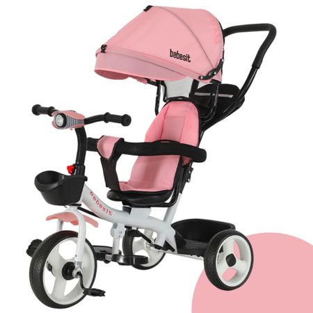 Triciclo Con Barral Y Capota Asiento Giratorio 360° Rosa Claro Bebesit Sl-1870-v1p Joy Premium