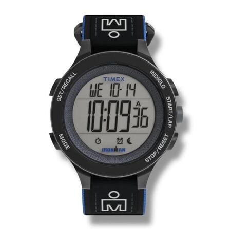 RELOJ DIGITAL TIMEX IRONMAN, MALLA DE NATO NEGRA CON AZUL, 42 MM (RTX0641) (TW5M64100)