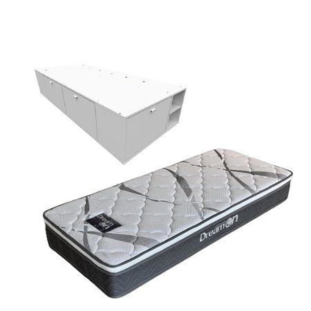 COLCHON EN CAJA + BOX DE MADERA MOSCONI 1 PLAZA 57090 COLCHON DREAM ON CON BOX BENETHON COLOR BLANCO