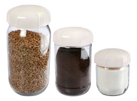 Set De 3 Frascos De Vidrio Con Tapa Plástica Beige a Rosca