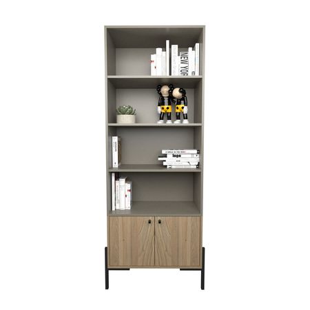 Biblioteca Metalwood Puertas Bajas Tables Cod: 4256 Gris y Olmo Finlandes
