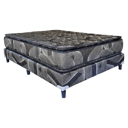 Sommier y Colchon Maxiking Zafiro 2 Plazas y Media 140x190x30 Espuma de Alta Densidad Doble Pillow Jackard Matelasseado