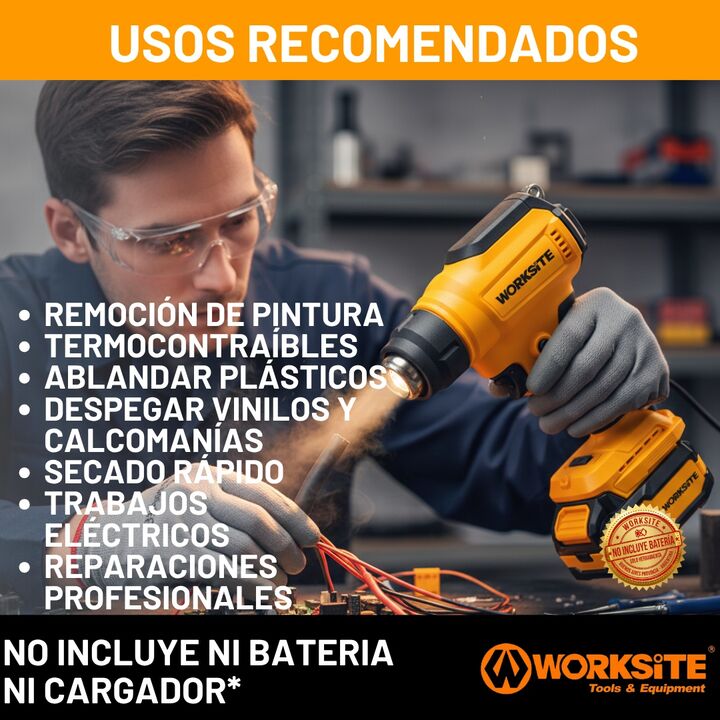 Pistola De Calor A Batería 21v Worksite Con Boquillas 550° - Vista 5