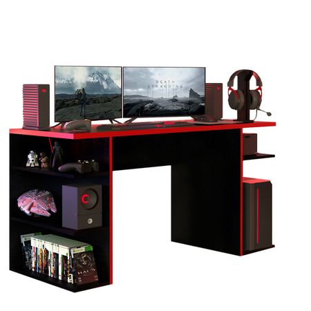 Escritorio Gamer Moderno mesa Para Pc Y Consola 136Cm Negro Y Rojo