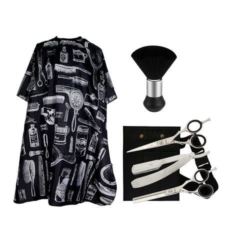 Set Peluquería Barbería Gadnic Tijera de Pulir Navaja + Capa de peluquería + Brocha