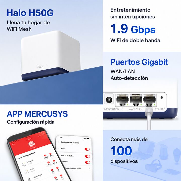 Sistema Mesh Mercusys Halo H50G 1 Pack AC1900 Blanco - Vista 4