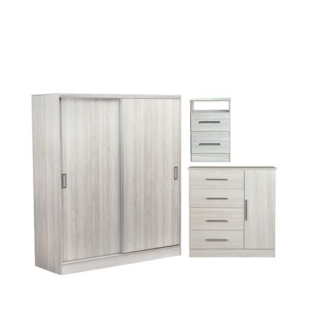 Placard de 2 Puertas Corredizas + Comoda Cajonera + Mesa de Luz Marfil Maximo Fortaleza