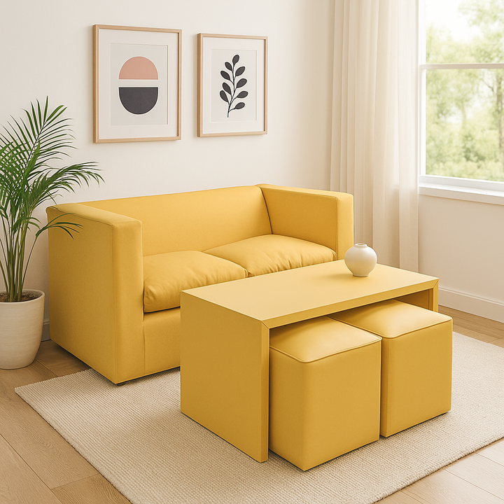 Juego De Living Moderno Combo Sillon+ Mesa + 2puff Tapizado Ecocuero - Vista 4